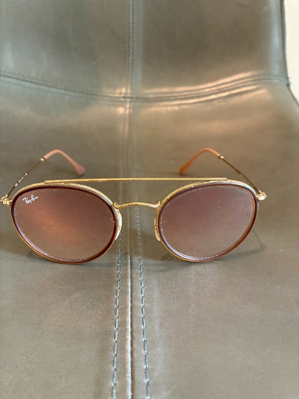 Ray Ban Round Double Bridge Sunglasses (Gold Frame)